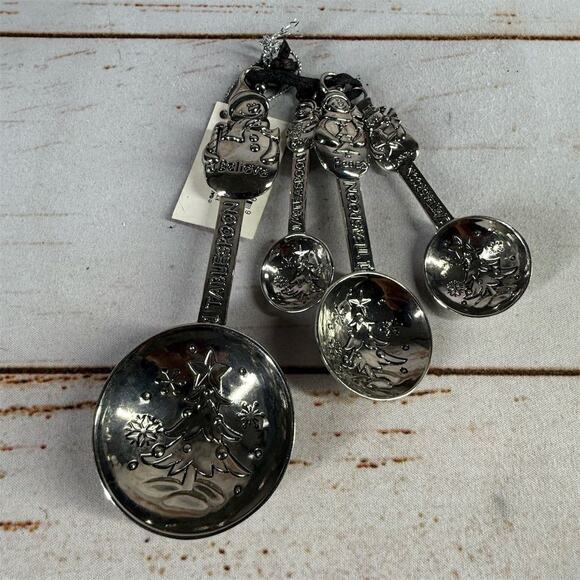 Ganz Christmas Tree Embossed Measuring Spoon Set – 4-Piece Holiday Kitchen Decor - Picture 1 of 3